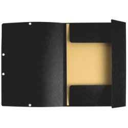 3-flap folder with elastic straps 355 gsm hard glazed mottled pressboard - A4 size - Black