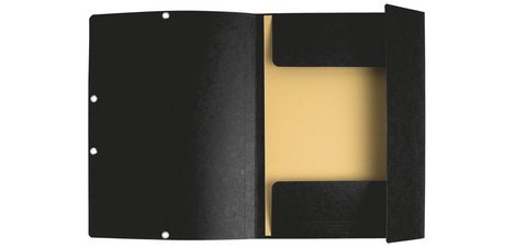 Sammelmappe mit Gummizug und 3 Klappen aus Colorspan-Karton 355g/qm, für Format DIN A4 - Schwarz