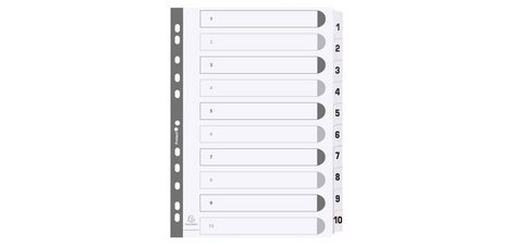 Intercalaire A4 polypropylène blanc Exacompta 10 onglets numériques - 1 jeu