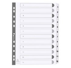 Intercalaires imprimés à touches plastifiées - 12 touches 1 à 12 - A4 - Blanc