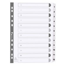 Intercalaires imprimés à touches plastifiées - 12 touches 1 à 12 - A4 - Blanc