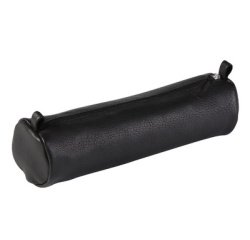 Trousse ronde, cuir noir vieilli