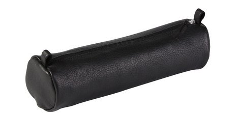 Ronde etui in zwart afgesleten leer
