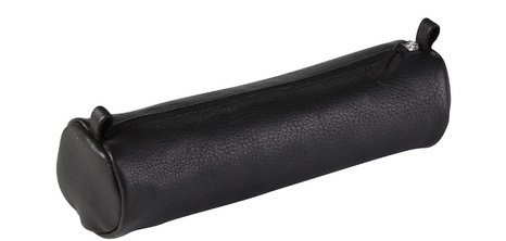 Trousse ronde, cuir noir vieilli