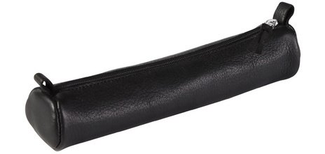 Trousse petite ronde, cuir noir vieilli