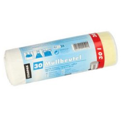 Sac poubelle LDPE, avec cordon, 30 litres, blanc