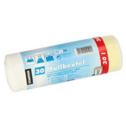 Sac poubelle LDPE, avec cordon, 30 litres, blanc