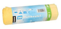 Sac poubelle LDPE, avec cordon, 30 litres, blanc