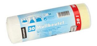 Sac poubelle LDPE, avec cordon, 30 litres, blanc