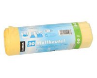 Sac poubelle HDPE à liens coulissants, 60 L, jaune