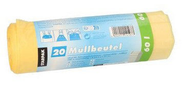 Sac poubelle HDPE à liens coulissants, 60 L, jaune