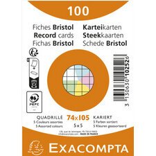 Paquet 100 fiches sous film - bristol quadrillé 5x5 non perforé 74x105mm - Blanc