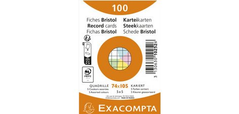 Paquet 100 fiches sous film - bristol ligné non perforé 74x105mm - Blanc