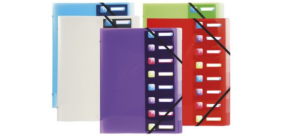 Trieur polypropylène 3 rabats Crystal colours 8 compartiments - Couleurs assorties