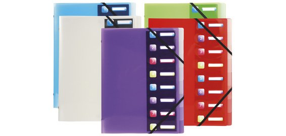 Trieur polypropylène 3 rabats Crystal colours 8 compartiments - Couleurs assorties