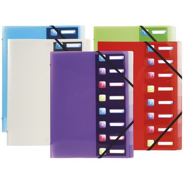 Trieur polypropylène 3 rabats Crystal colours 8 compartiments - Couleurs assorties