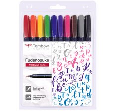Tombow Stylo de calligraphie Fudenosuke, dureté 1, set de 10