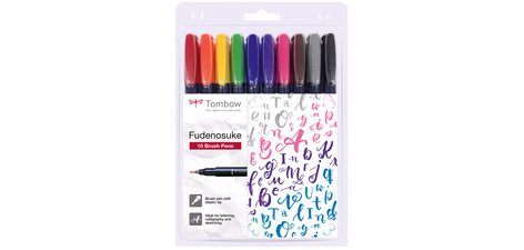 Tombow Stylo de calligraphie Fudenosuke, dureté 1, set de 10