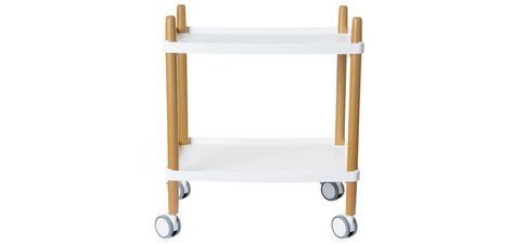 Chariot de bureau, 2 étagères, blanc / hêtre