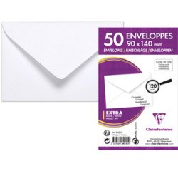 Paquet de 50 Enveloppes de Visite Blanches 90x140mm - Gommée - 120g/m2 - Blanc