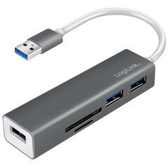 Kaartlezer + USB 3.0-hub, 3 poorten, grijs