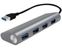 Hub USB 3.0, 4 ports, boîtier en aluminium, gris