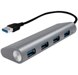Hub USB 3.0, 4 poorten, aluminium behuizing, grijs