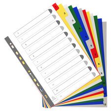 Indices PP A4+ 12Pt 1-12 Col Tabs White - Bright colours assorted