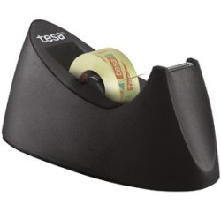 En_portarrollo sobremesa tesa plastico easy cut curve negro para cinta de 33 mt x19 mm + 1 cinta tesafilm transparente