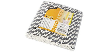 Paille en papier 'Stripes', 200 mm, noir/blanc