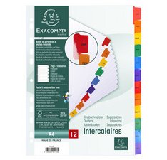 Tabbladen karton 160g - versterkte gekleurde tabs + inbdexblad - 12 tabs - januari/december A4 - Wit