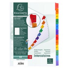 Intercalaire A4 carte bristol blanc Exacompta 12 onglets mensuels multicolores - 1 jeu