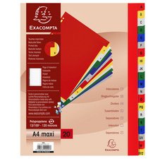 Intercalaire A4+ polypropylène coloré Exacompta 20 onglets alphabétiques - Coloris assortis - 1 jeu