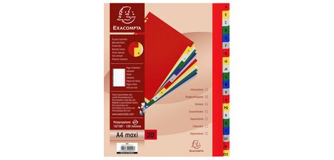 Coloured polypropylene A4+ index Exacompta with 20 multicoloured alphabetical tabs - 1 set