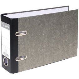 Classeur à levier papier marbre gris dos de 70mm - A5 horizontal. - Gris-dos noir