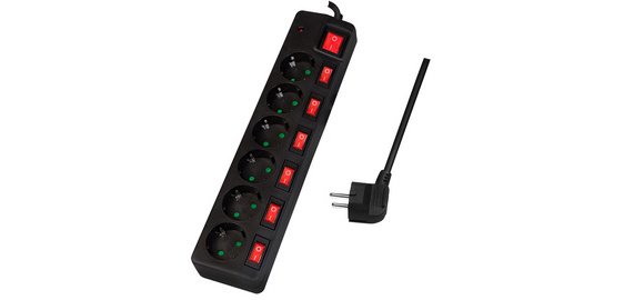 Euro Power Strip, 6 outlets, main switch