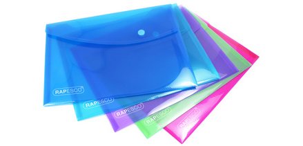 Pochettes de rangement à pression Rapesco 18,4 x 24,4 cm - Coloris assortis - Paquet de 5