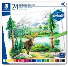Staedtler crayon de couleur Design Journey, boîte métallique avec 24 crayons