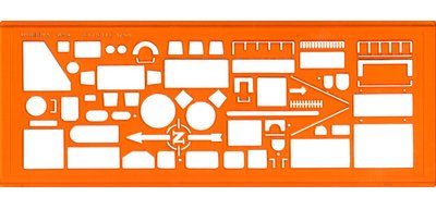 Normographe minerva nº9 trace symboles architectographe     echelle 1/50 plastique        coloris orange