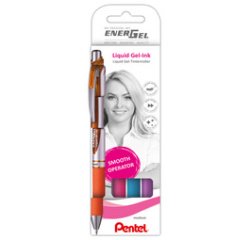 Roller gel Pentel Energel BL77 Medium orange rose bleu clair violet blister 4 pièces