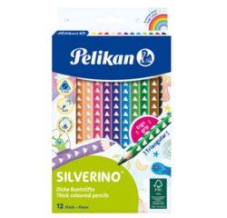 Crayon de couleur triangulaire SILVERINO gros, étui de 6