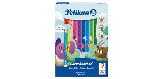 Triangular colored pencil combino, cardboard case 12