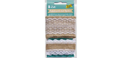 Ruban de jute avec dentelle, 2 x 1 m