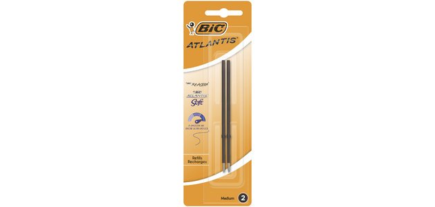 Stylo-bille bic atlantis soft pointe moyenne 1,0mm blister  de 2 recharges noir