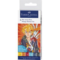 FABER-CASTELL Feutre PITT artist pen Manga Shônen, étui de 6