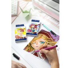 FABER-CASTELL Feutre PITT artist pen Manga Kaoiro, étui de 6