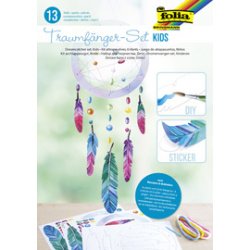 Kit attrape-reves folia kids carton feuilles predecoupees  colorier decorer stickers fil a broder aiguilles 8 pieces