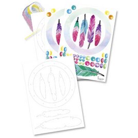 Kit attrape-reves folia kids carton feuilles predecoupees  colorier decorer stickers fil a broder aiguilles 8 pieces
