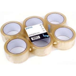 Lot de 6 rouleaux adhésif d'emballage en Polypropylène - H50 mm x L66 mètres Transparent