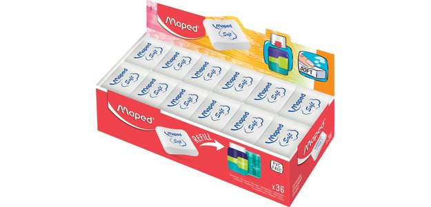 Gomme en plastique Essentials Soft, présentoir de 36